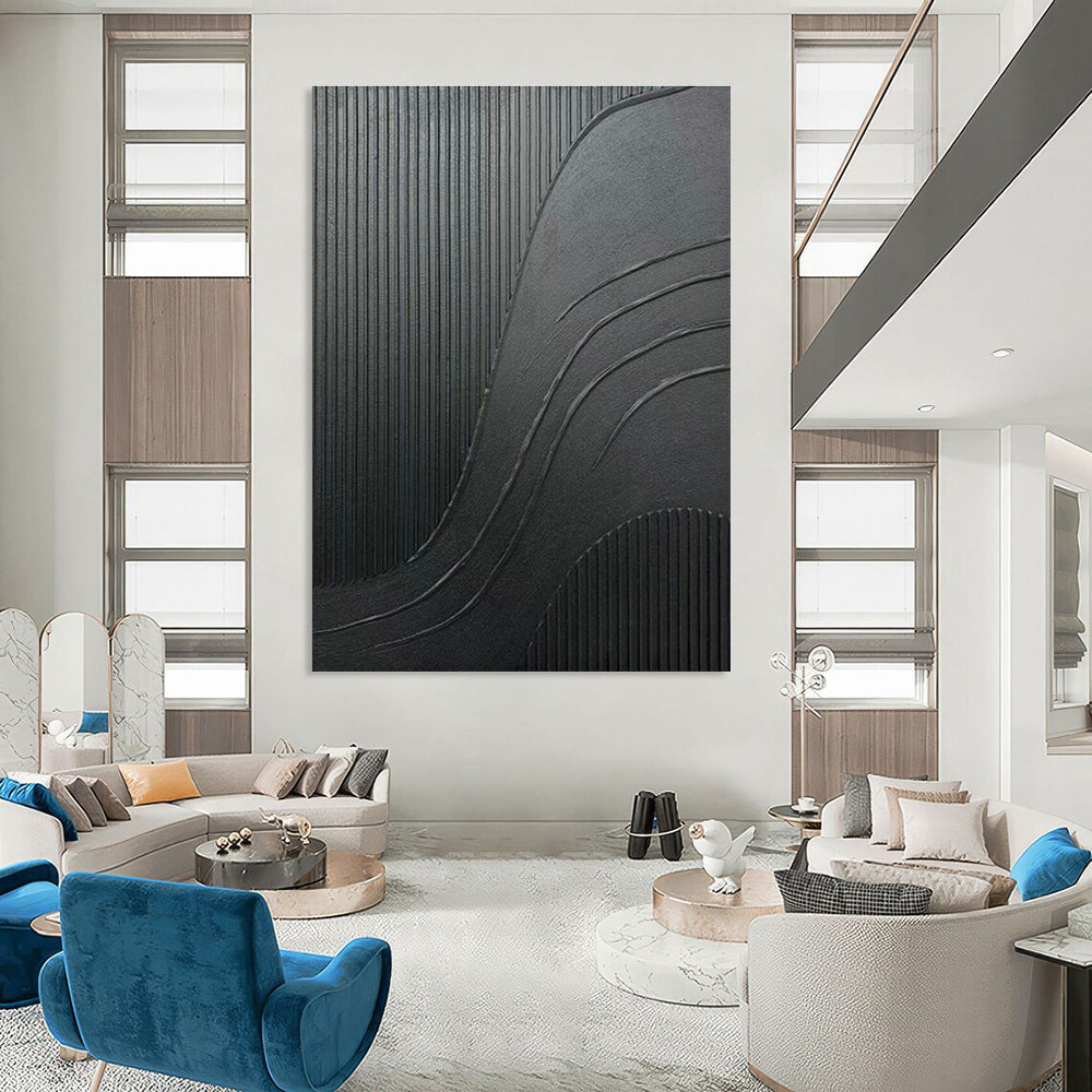 Black Textured Abstract Art for Industrial Loft & Contemporary Art Gallery DLZ2182