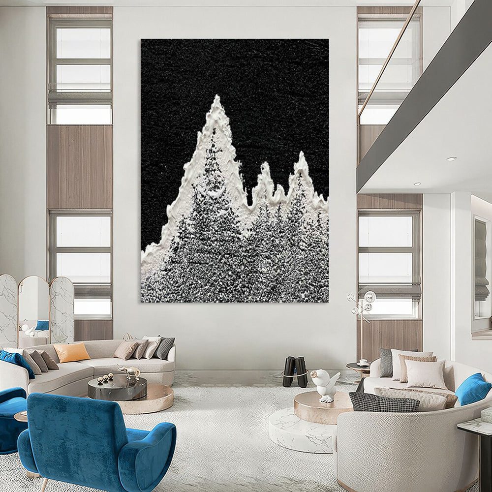 Black - White Snow Mountain Art for Minimalist Ski Lodge Common Areas DLZ0019