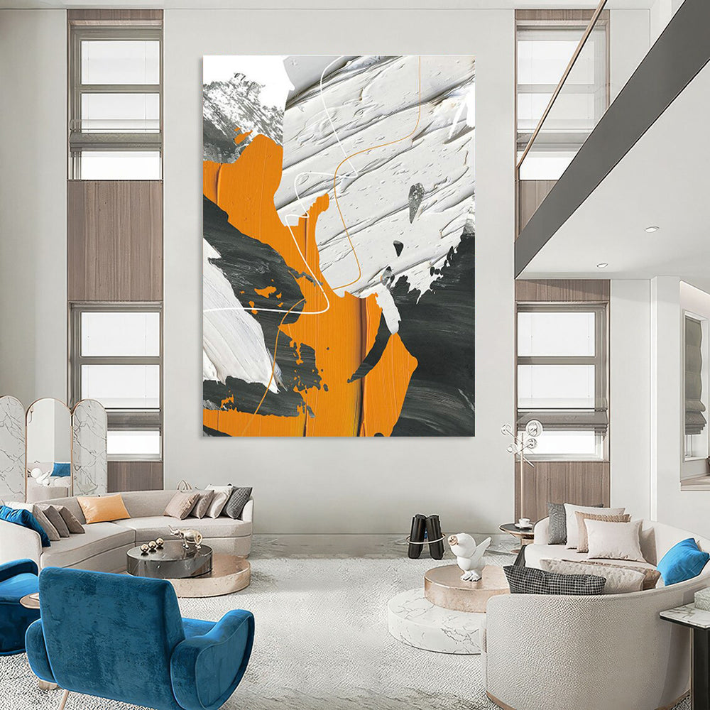 Orange, Gray, and White Abstract Art for Modern Fitness Studio & Art - Centric Apartment DLZ2228