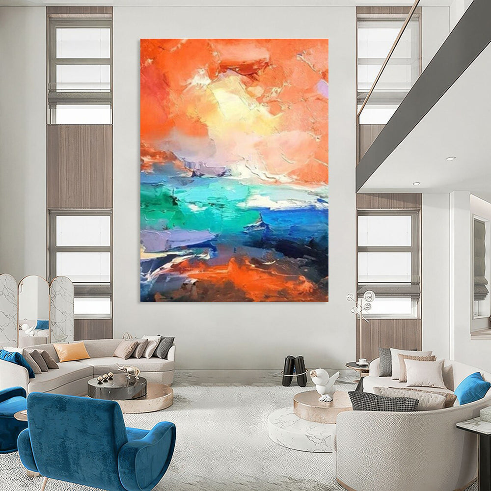 Orange - Blue Clash Abstract Art for Modern Beachfront Villa & Creative Surf Shop DLZ0922