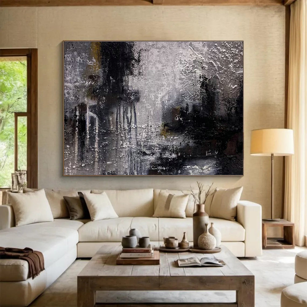 Mysterious Gray - Toned Abstract Art to Elevate Sophisticated Living Rooms DLZ2393