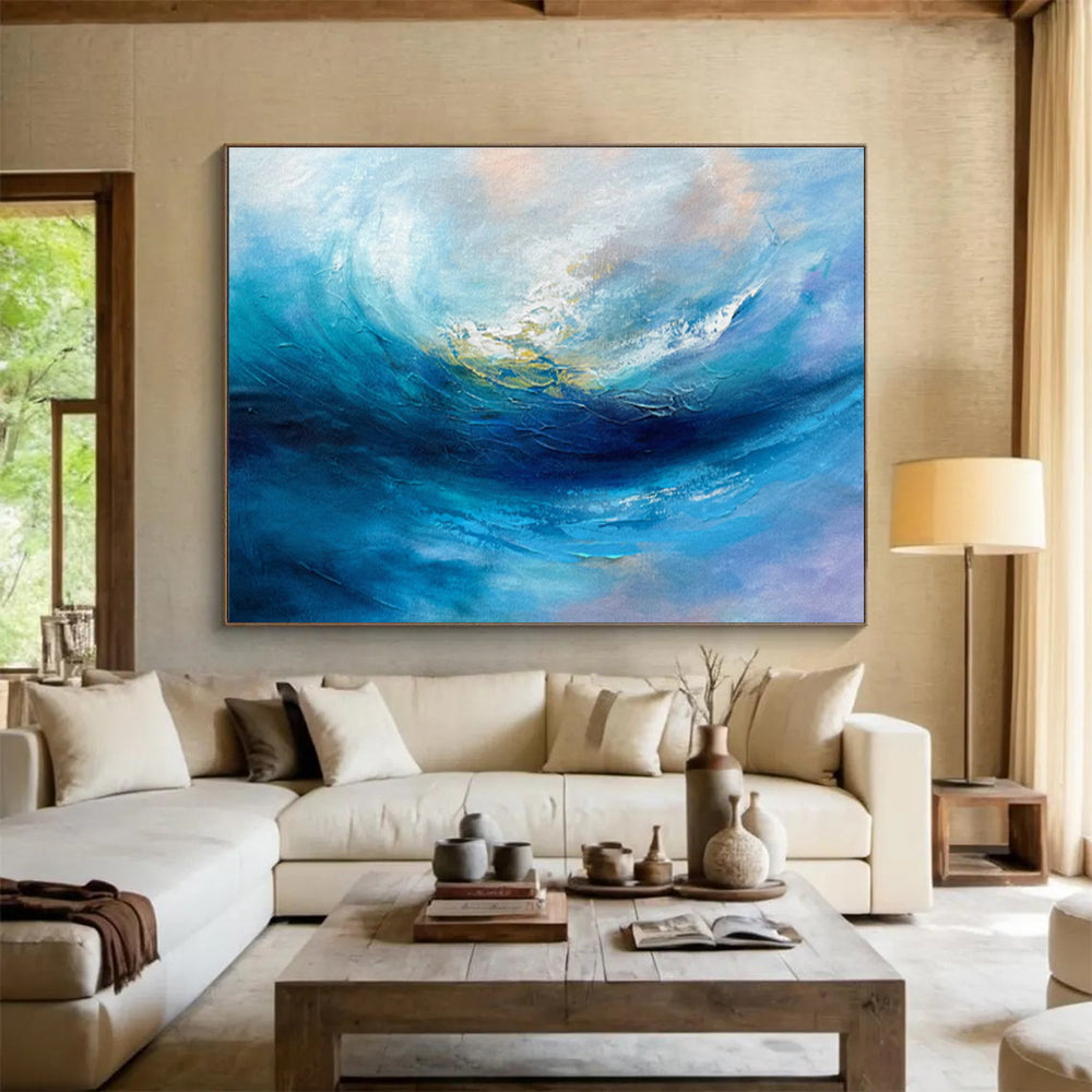 Blue Ocean Wave Abstract Art for Coastal Home Living Room Accents DLZ2665
