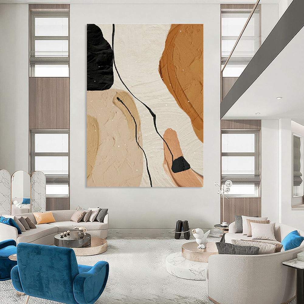 Beige and Black Abstract Shapes Art for Mid - Century Modern Office & Neutral - Toned Gallery DLZ2213