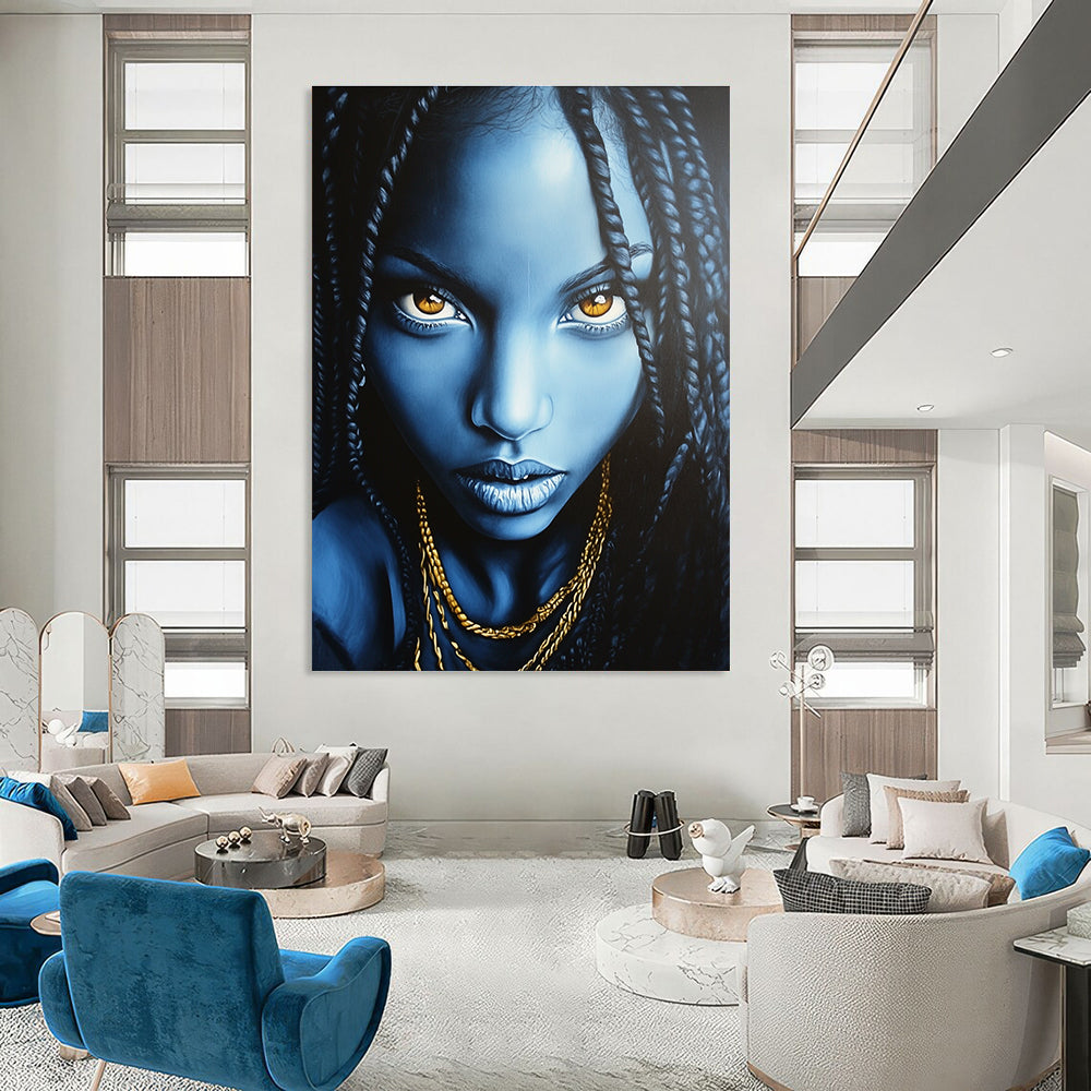Blue - Toned Portrait with Braids for Cultural Art Space & Ethnic - Inspired Boutique STSC1273