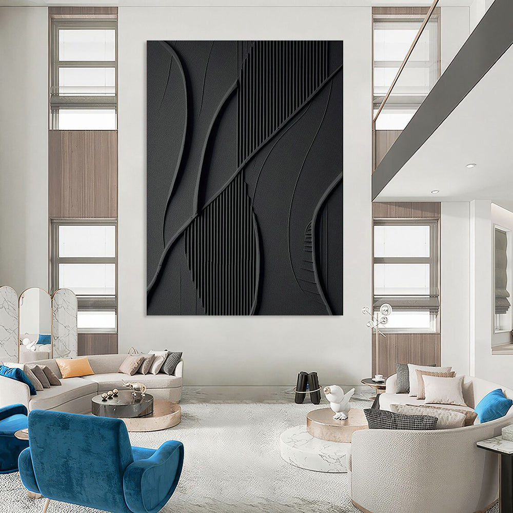 Black Textured Art for Industrial Loft & Contemporary Gallery DLZ2165