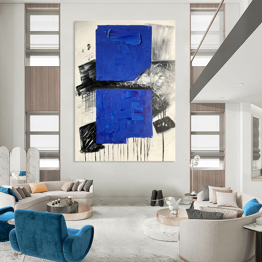 Blue - Black Block Abstract Art for Living Room & Office DLZ0510