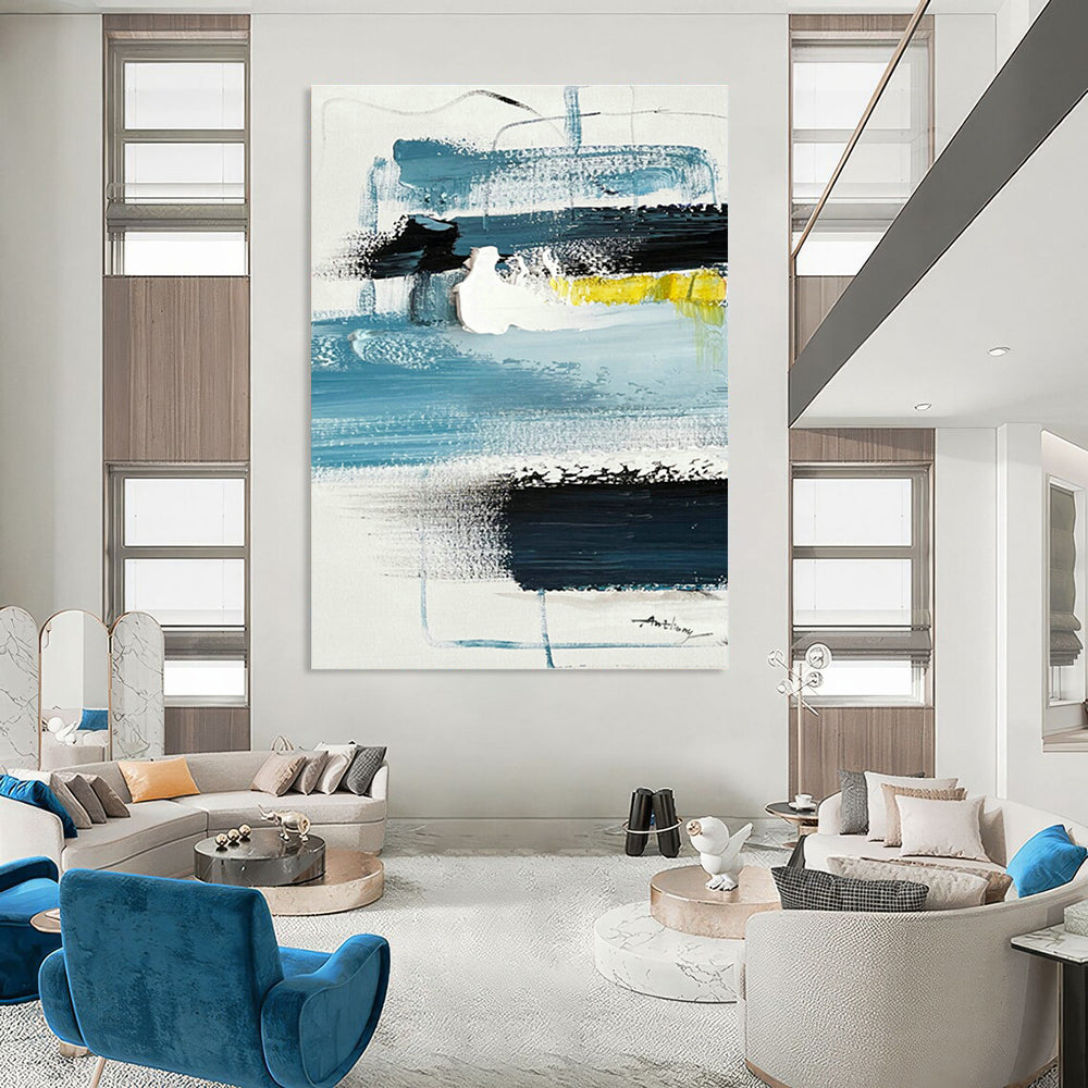 Blue - Yellow Block Abstract Art for Coastal - themed Hotel & Creative Coworking Space DLZ0788