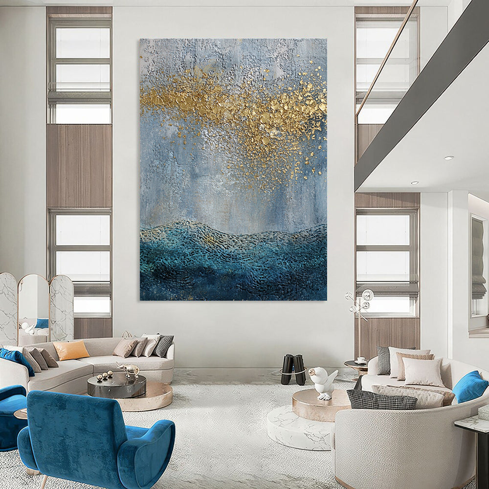 Gold Splash Ocean Abstract for Boho - Chic Beach Villa & Art - Centric Hotel Lobby STSC835