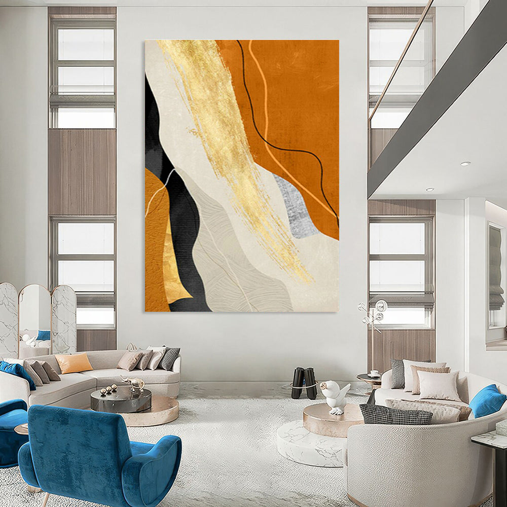 Orange and Gold Abstract Lines Art for Modern Gallery & Energetic Workout Studio DLZ2217