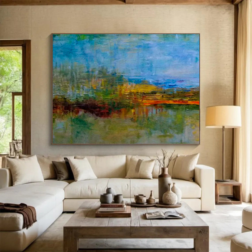 Colorful Lakeside Abstract Art for Cozy Living Room DLZ2774