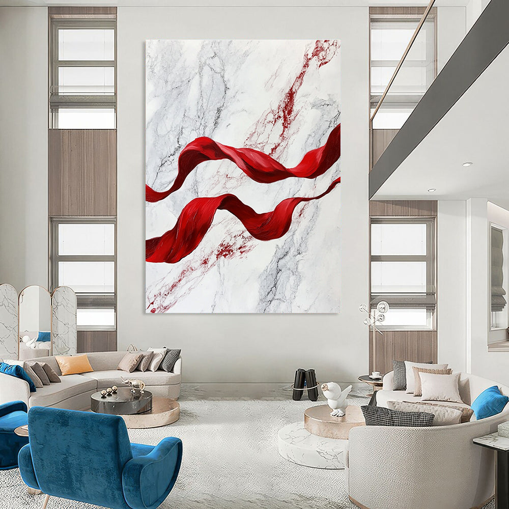 Red Ribbons on Marble Art for Luxury Hotel Spa & Sophisticated Home Bathroom STSC1416