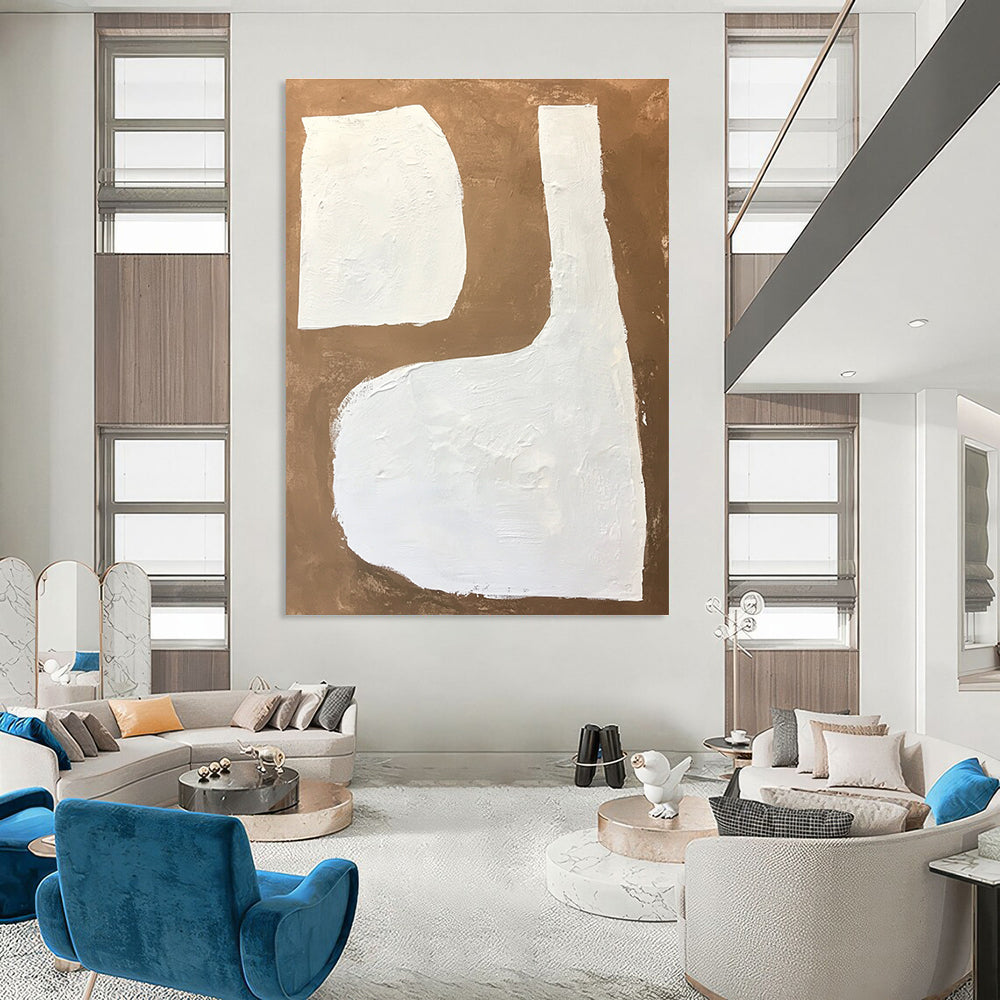 White Shapes on Brown Abstract Geometric Art for Modern Home Lobby & Avant - Garde Home Library STSC1484