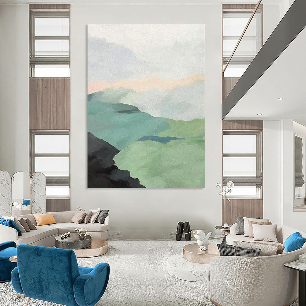Pastel Mountain Landscape Art for Minimalist Home Office & Serene Spa DLZ2145