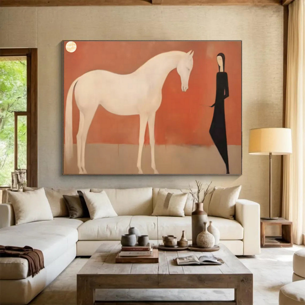 Ethereal White Horse & Figure Art for Serene Meditation Spaces DLZ3114