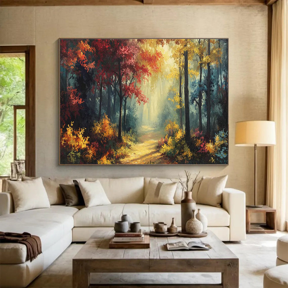 Autumn Forest Path Art for Cozy Mountain Lodge Fireplace Sides DLZ3205