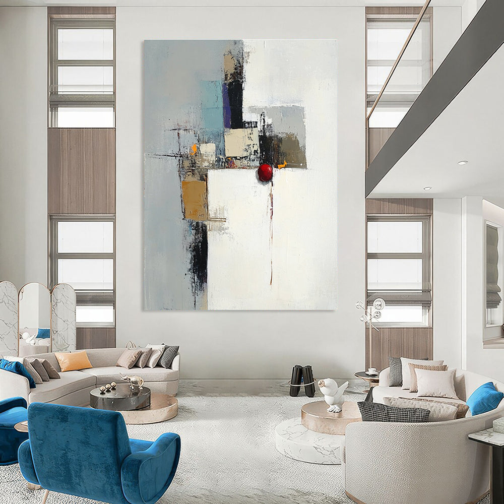 Mixed Media Abstract with Red Sphere for Contemporary Art Gallery & Eclectic Home STSC615