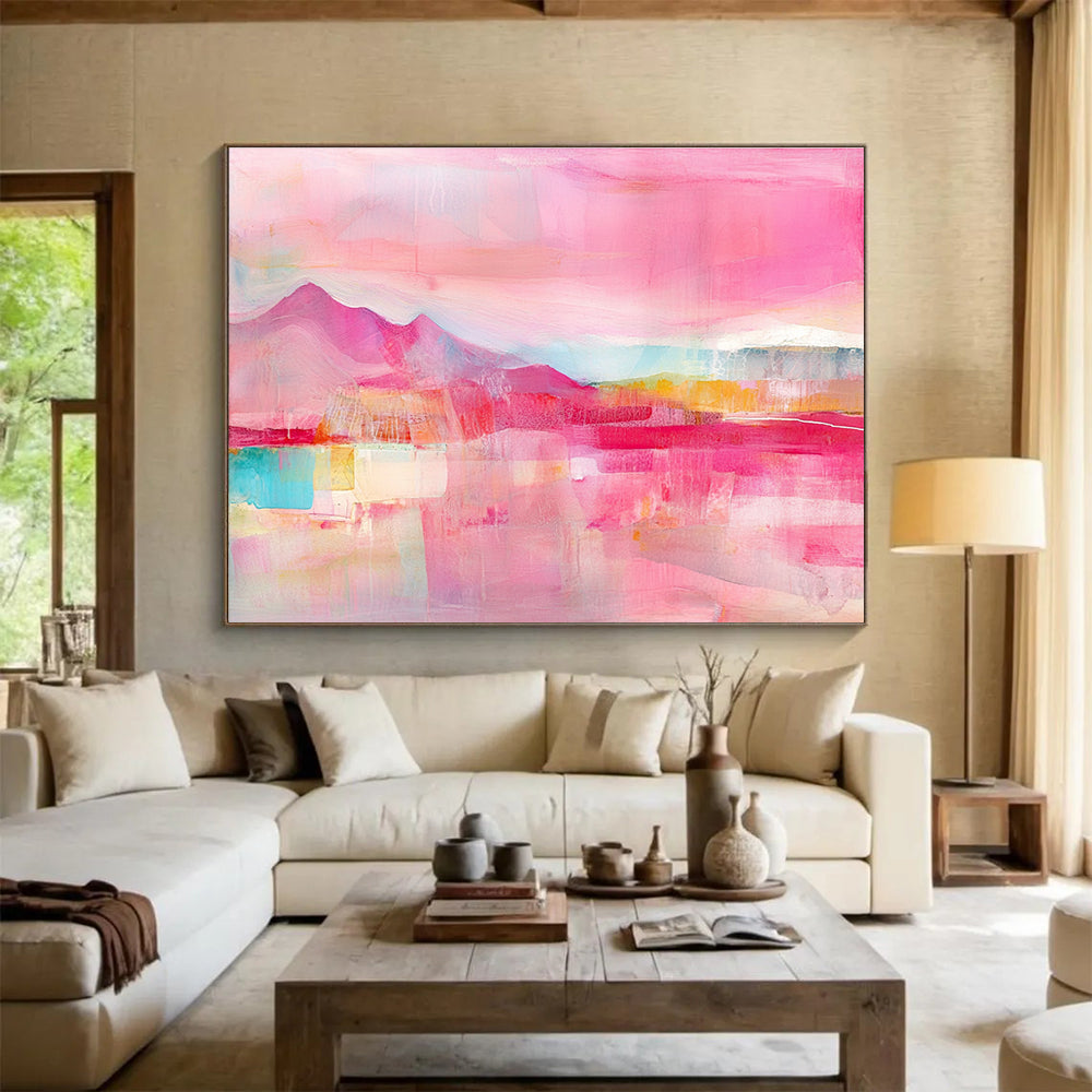 Pink Landscape Abstract Art for Romantic Bedroom & Girls' Café SC344