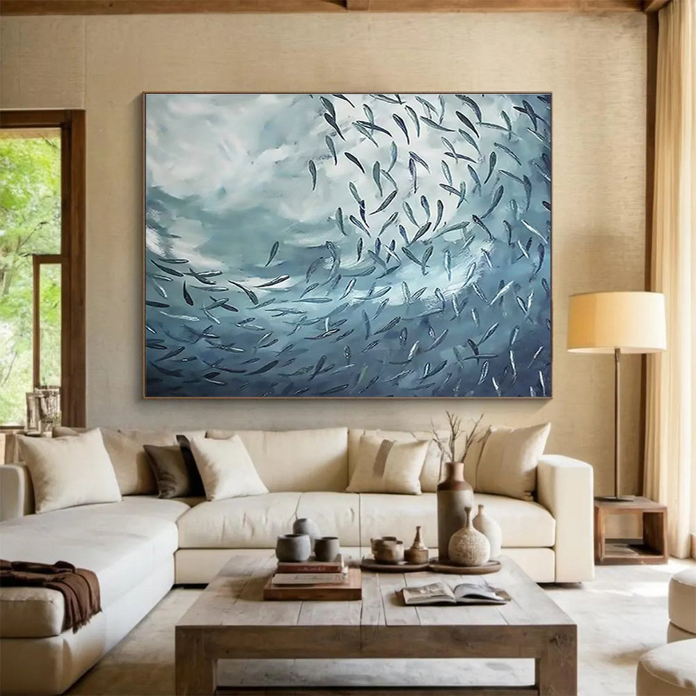 School of Fish Abstract Art for Marine - Themed Aquarium Cafes DLZ3176