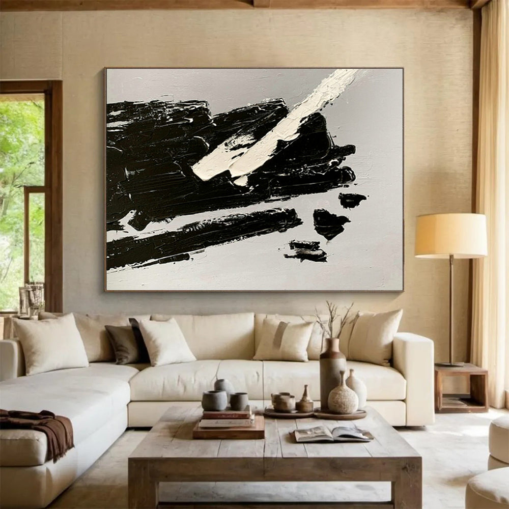 Black - White Stroke Abstract Art for Contemporary Art Gallery Installations DLZ2668