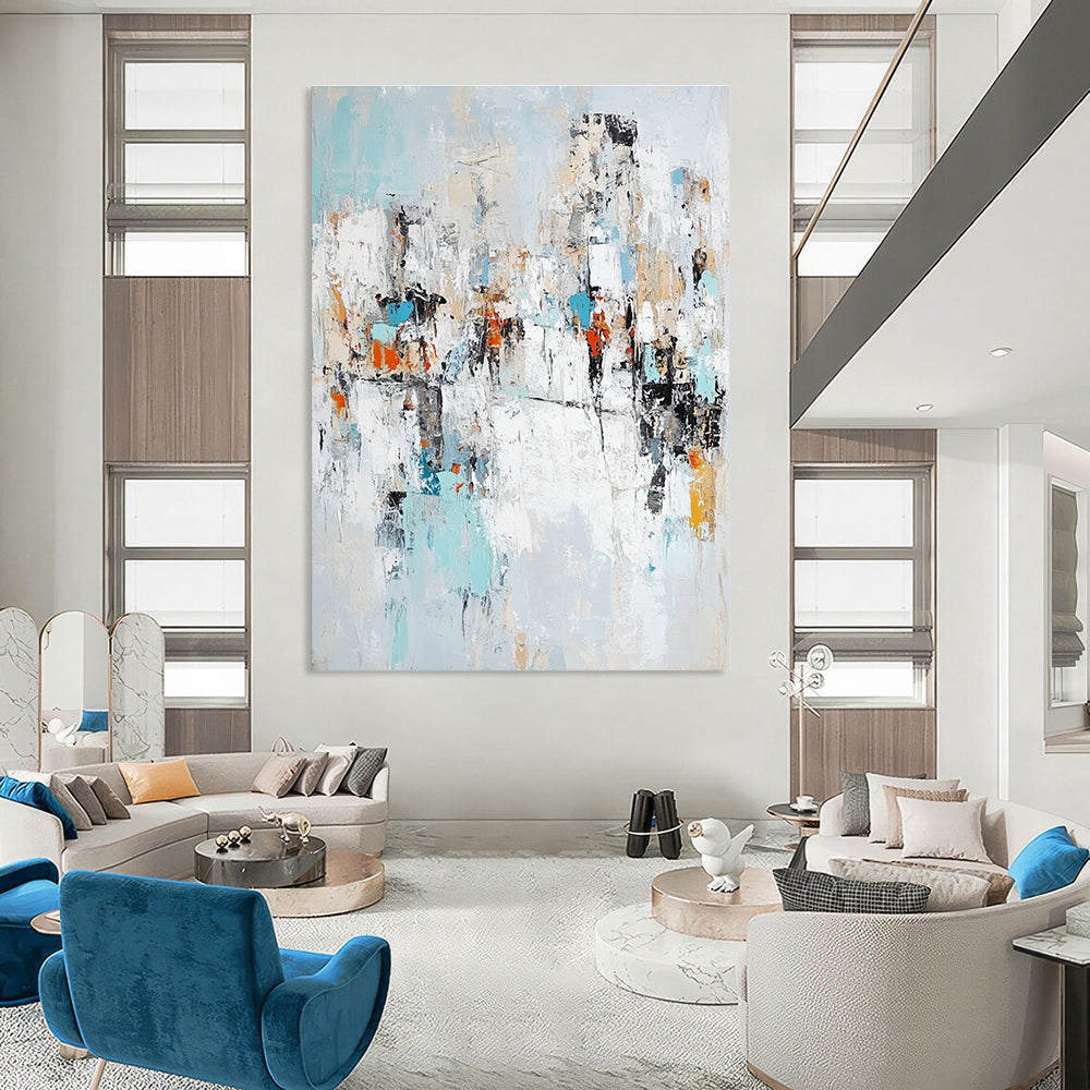 Light Blue Abstract Cityscape for Coastal - Inspired Home & Art - Centric Hotel Lobby STSC768