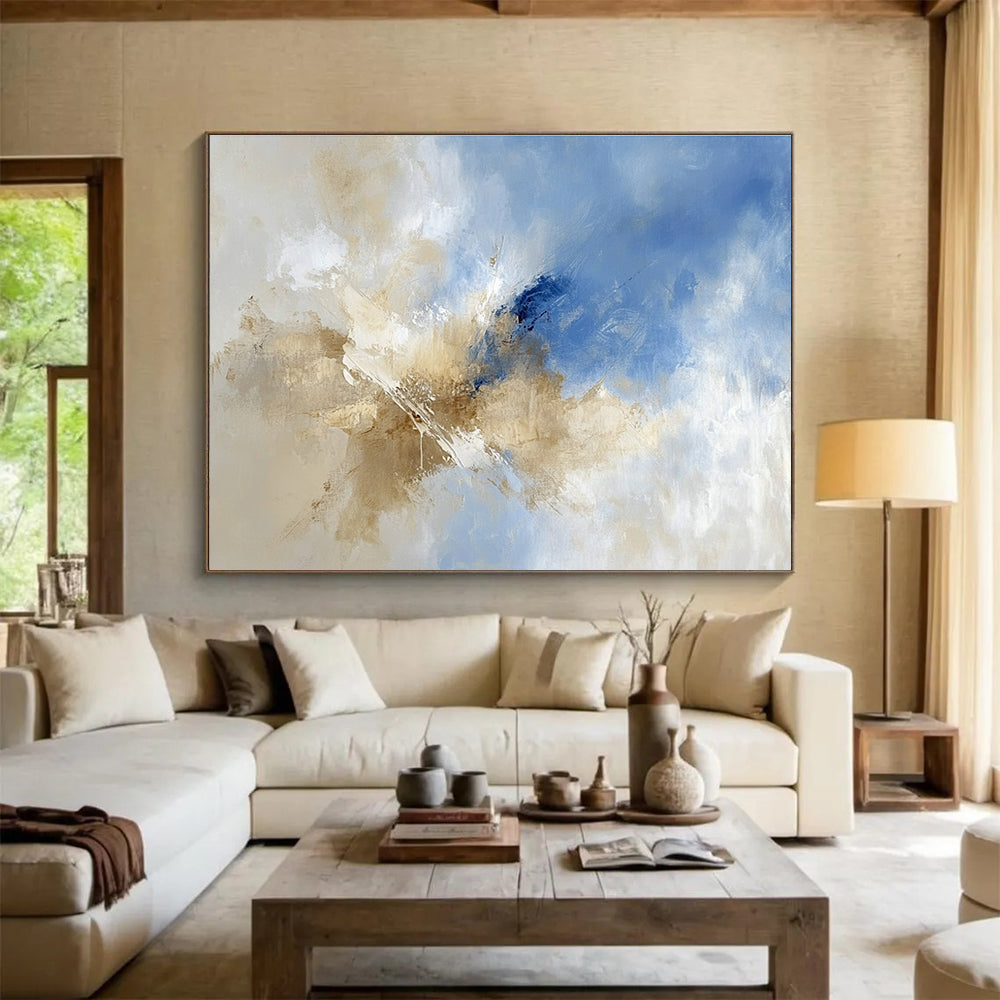 Blue - Beige Abstract Art for Modern Living Room & Luxury Hotel Lounge SC020