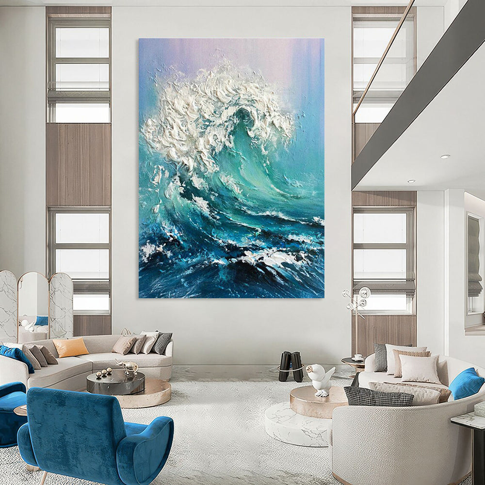 Textured Ocean Wave Art for Beachfront Home Living Room & Nautical - Themed Bar DLZ2148