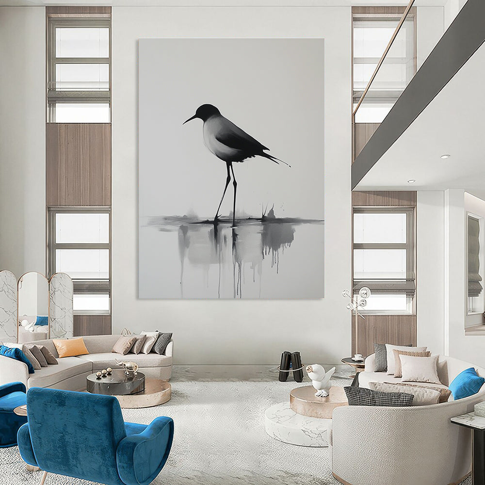 Ink Wash Bird for Zen Garden - Themed Home Office & Traditional Asian Art Gallery STSC911