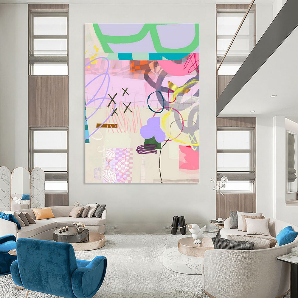 Pink - Purple Abstract Art for Boho - Chic Home Bedroom Walls DLZ0098