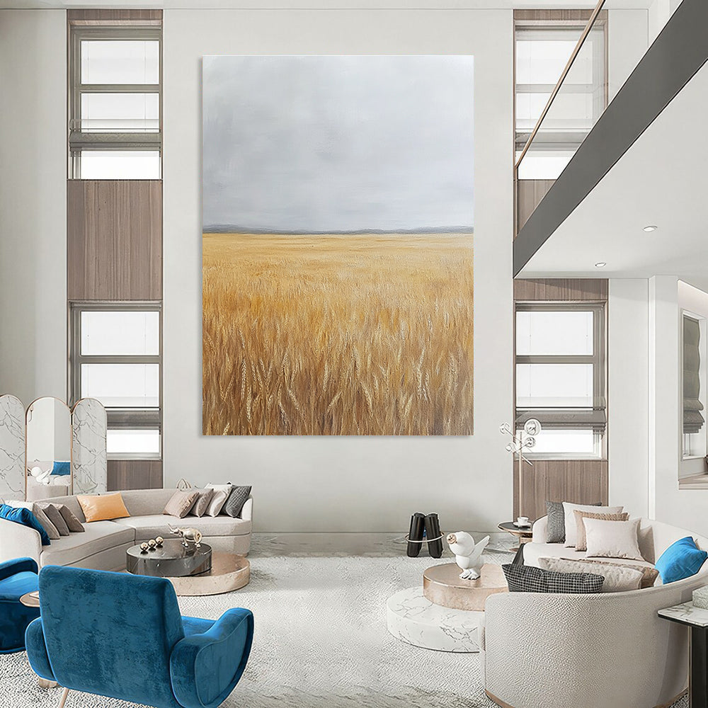 Golden Wheat Field Art for Rustic Home Dining Room & Agricultural Art Exhibition STSC1034