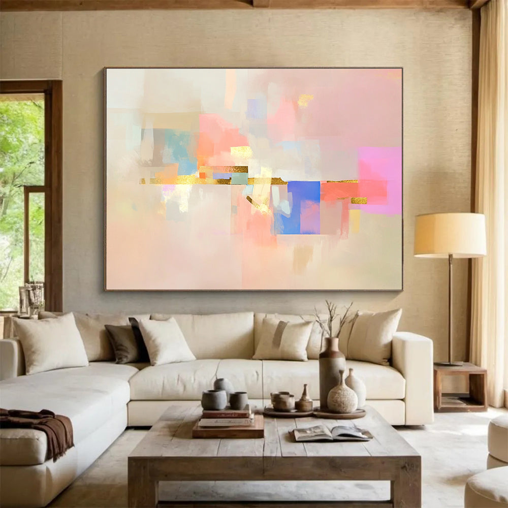 Pastel Abstract with Gold Accents Art for Luxury Bridal Suite & High - End Home Office SC043