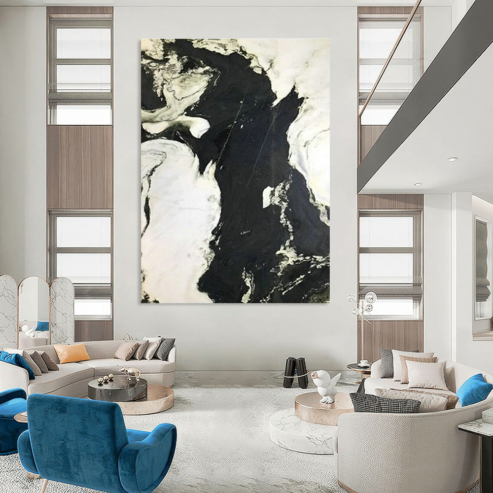 Black - White Marble - Patterned Abstract Art for Luxury Hotel Lobby & Modern Office DLZ1054