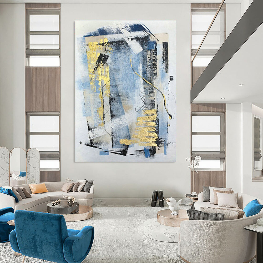Blue - Gold Abstract Art for Living Room & Office DLZ0489