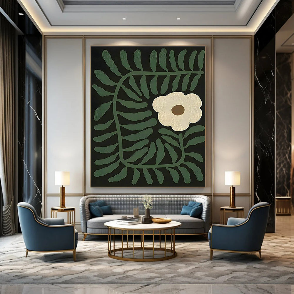 Black - Based Green Flower Abstract Art for Bohemian Home & Garden - Themed Restaurant DLZ1122
