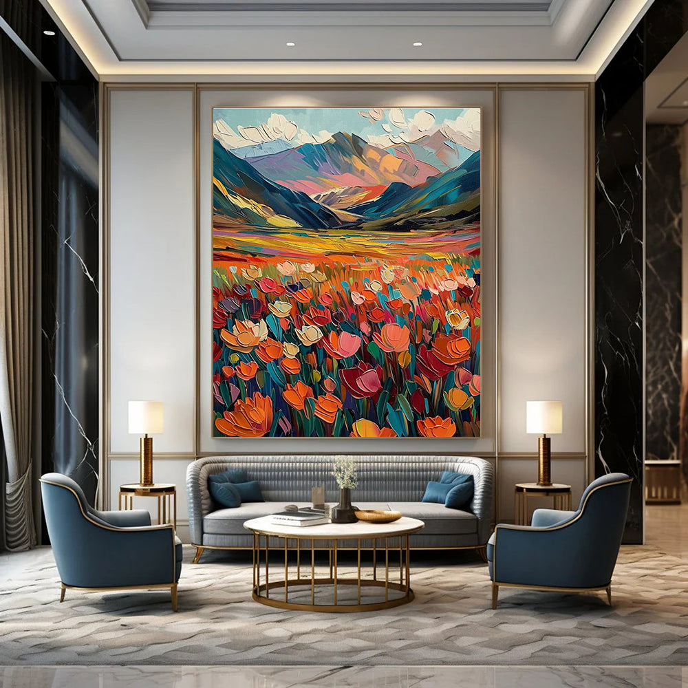 Colorful Mountain Field Art for Ski Lodge & Adventure Café DLZ2297