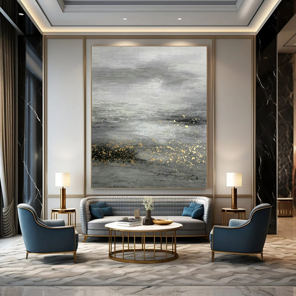 Grey - Gold Ocean Abstract Art for Living Room & Bedroom DLZ0534