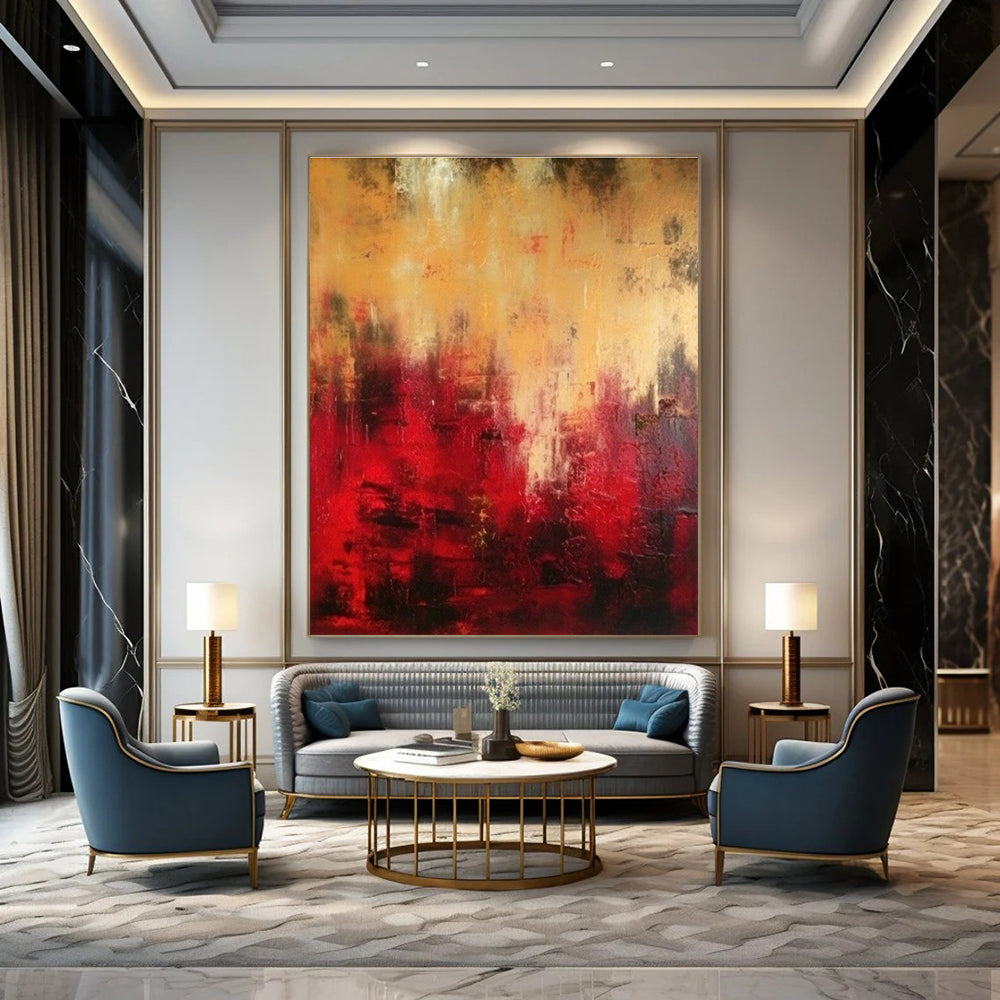 Red - Gold Abstract Art for Romantic Rooftop Restaurant & Passionate Art Gallery DLZ1924