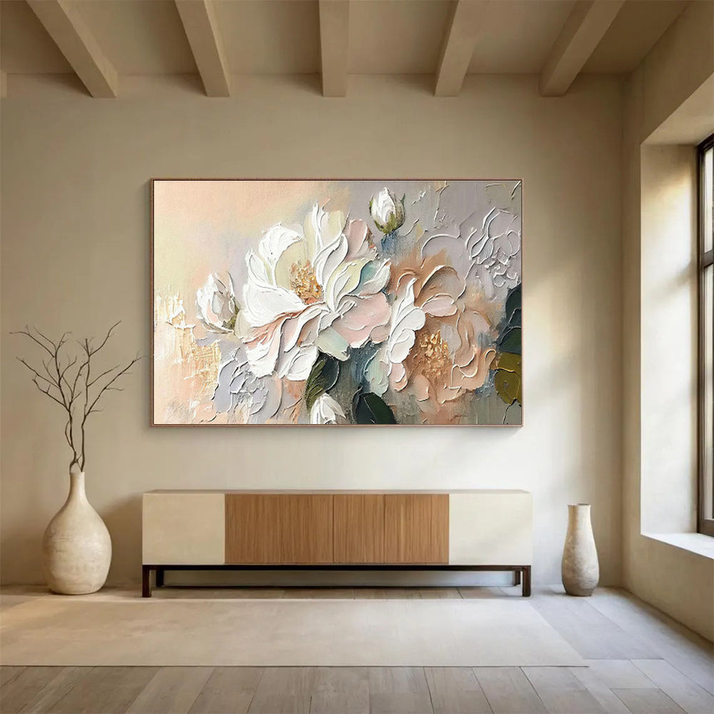Pastel Flower Relief Art for Charming Cottage - Style Breakfast Nooks DLZ3097