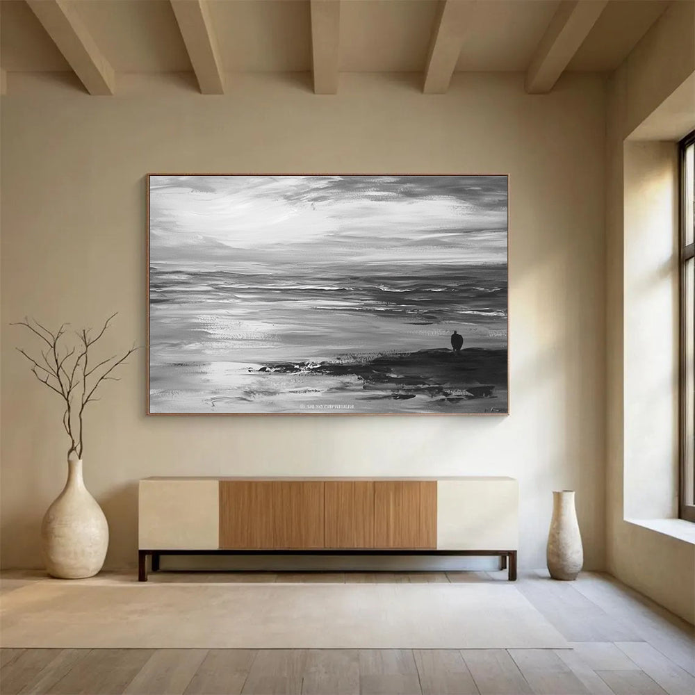 Solitary Figure by the Sea Art for Beach House & Meditation Space SC015