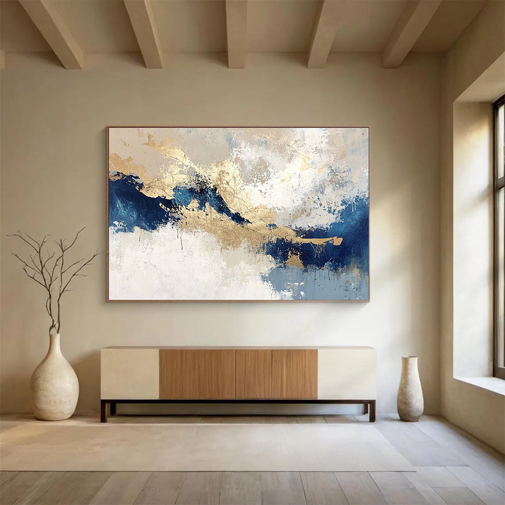 Blue - Gold Mountain Abstract for Spa Retreat & Contemporary Home SC023