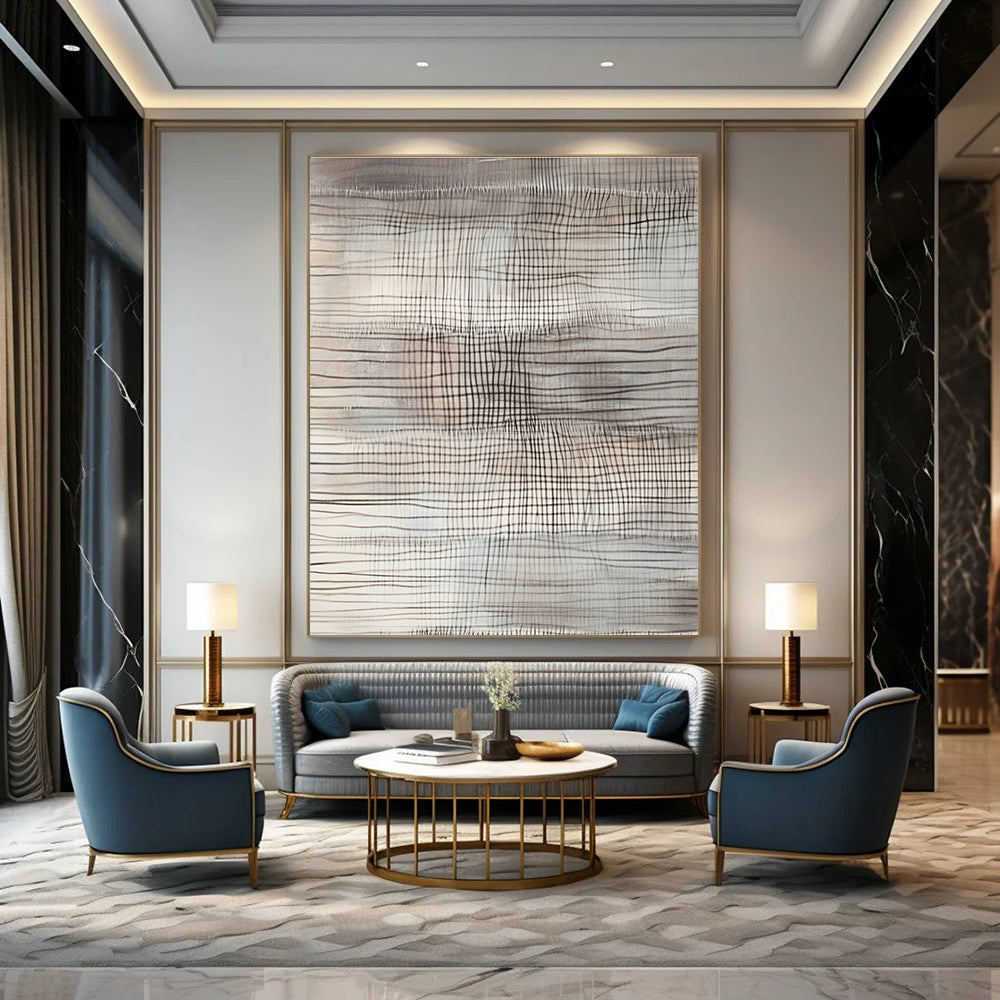 Grid - Patterned Abstract Art for Minimalist Home Office & Calm Home Reading Nook STSC1439