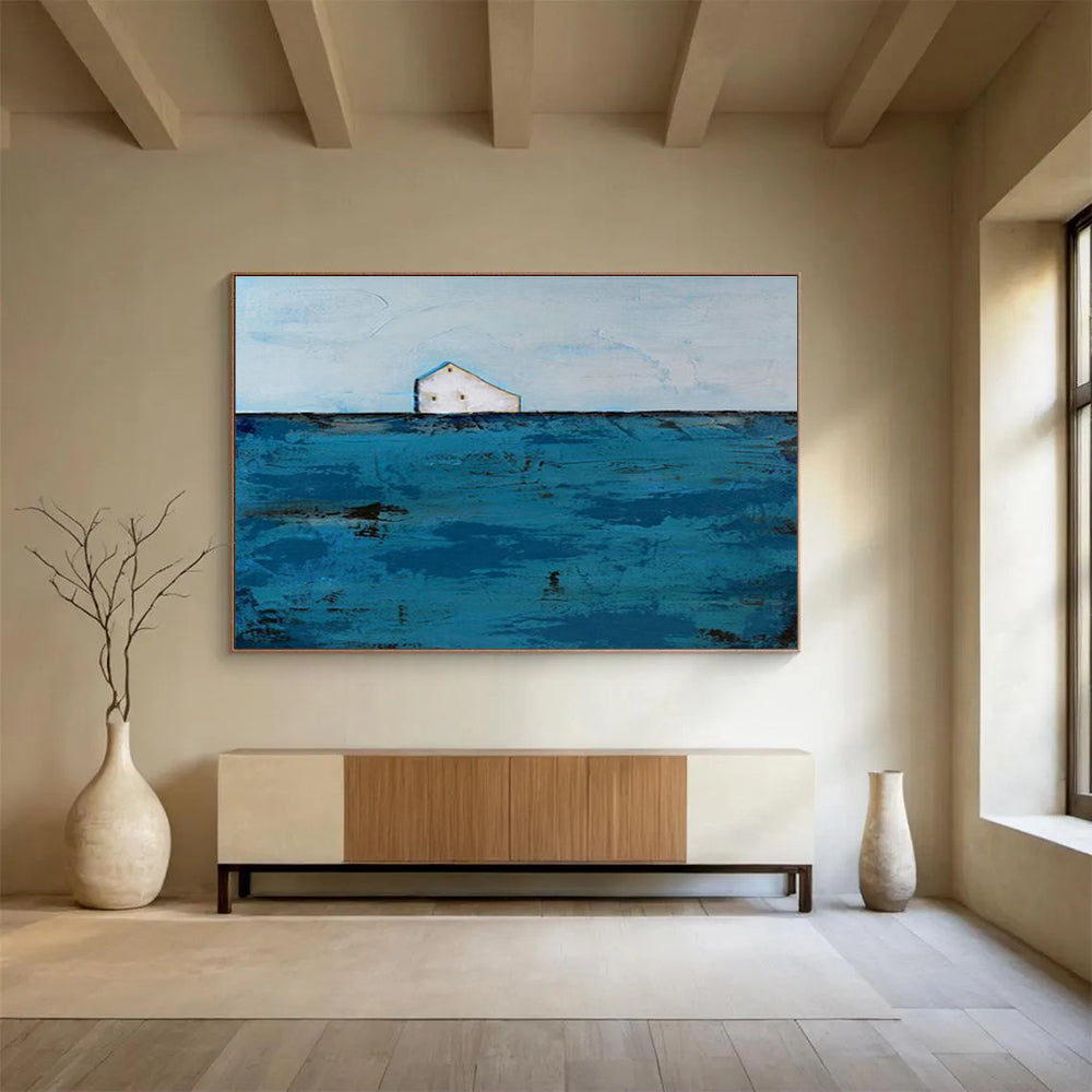 Lonely House in Sea Oil Painting for Coastal Home Entryway Corners DLZ2601