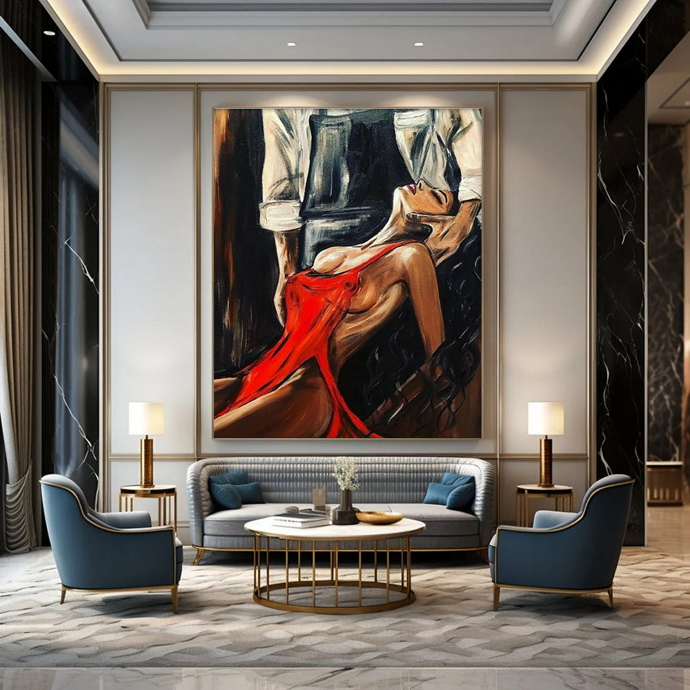 Sensual Red - Dressed Figure Art for Romantic Restaurant & Art - Themed Bedroom DLZ2311