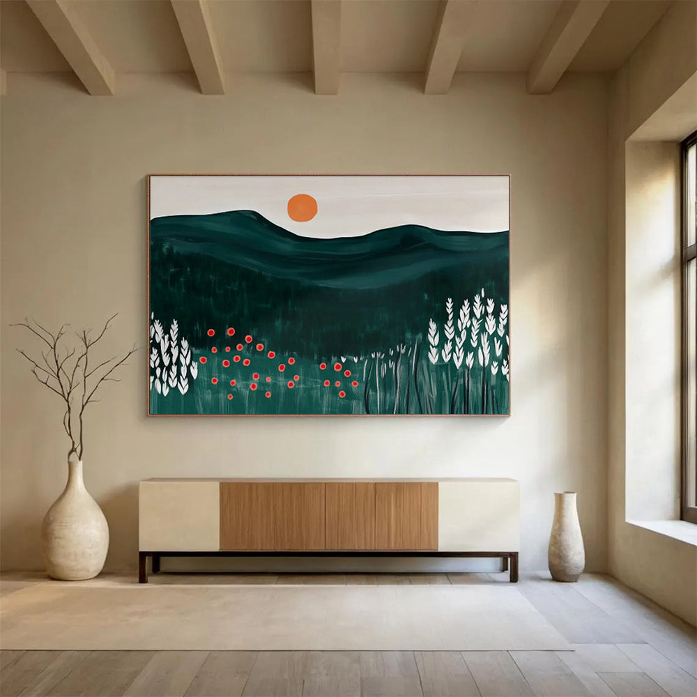 Mountain & Wildflower Field Abstract Art for Nature - Lover Bedroom Corners DLZ2608