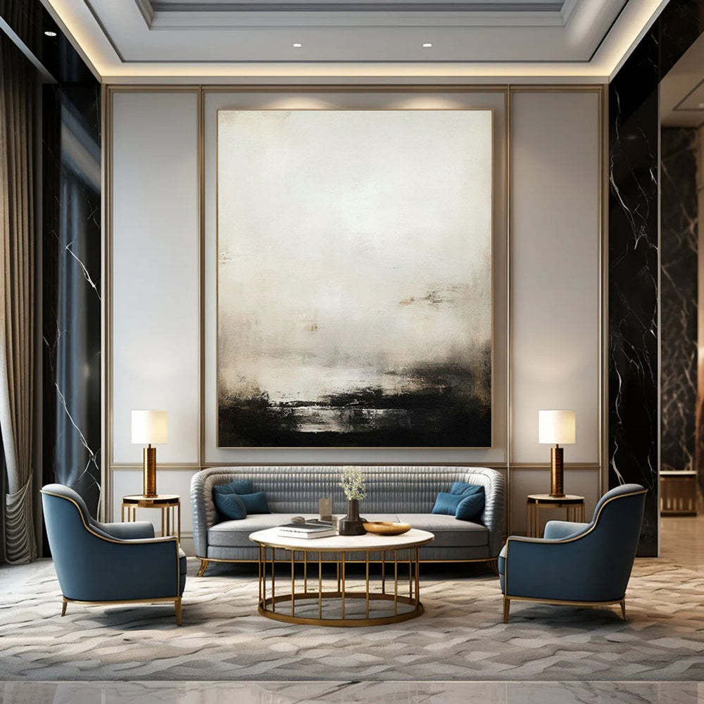 Monochrome Misty Abstract Art for Contemporary Library & Serene Meditation Space DLZ2198