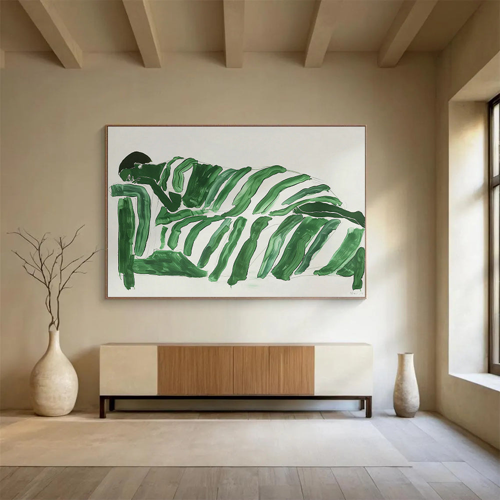 Green Zebra - Stripe Resting Figure Art for Avant - Garde Studio Lounges DLZ2611