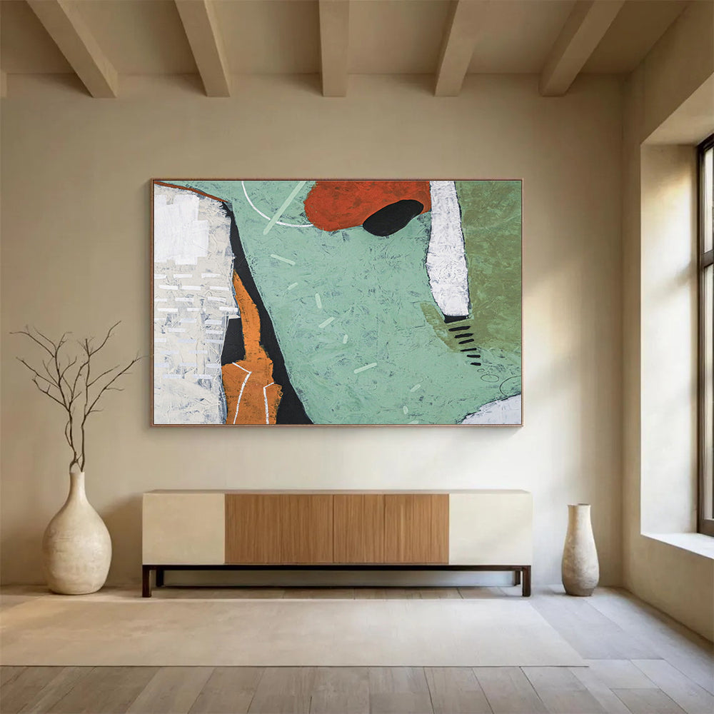 Green - Orange Geometric Abstract Art for Eco - Friendly Café DLZ2960