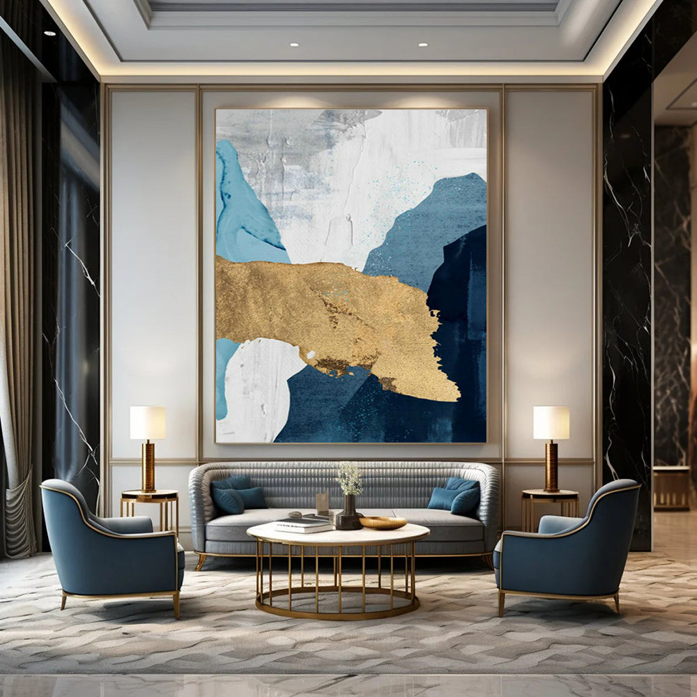 Blue, Gray, and Gold Abstract Art for Nautical - Inspired Home & Luxury Art Gallery DLZ2227