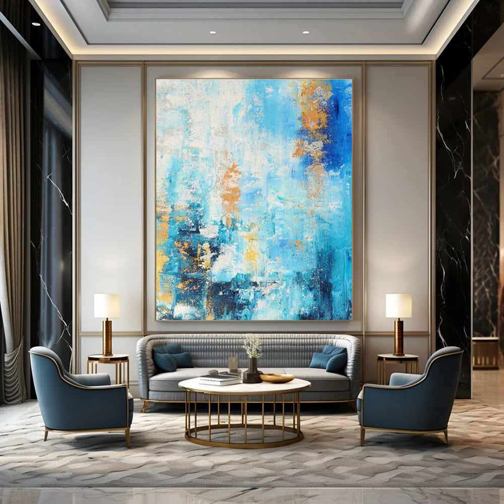 Blue - Gold Abstract Art for Coastal Resort Spa Relaxation Zones DLZ0014