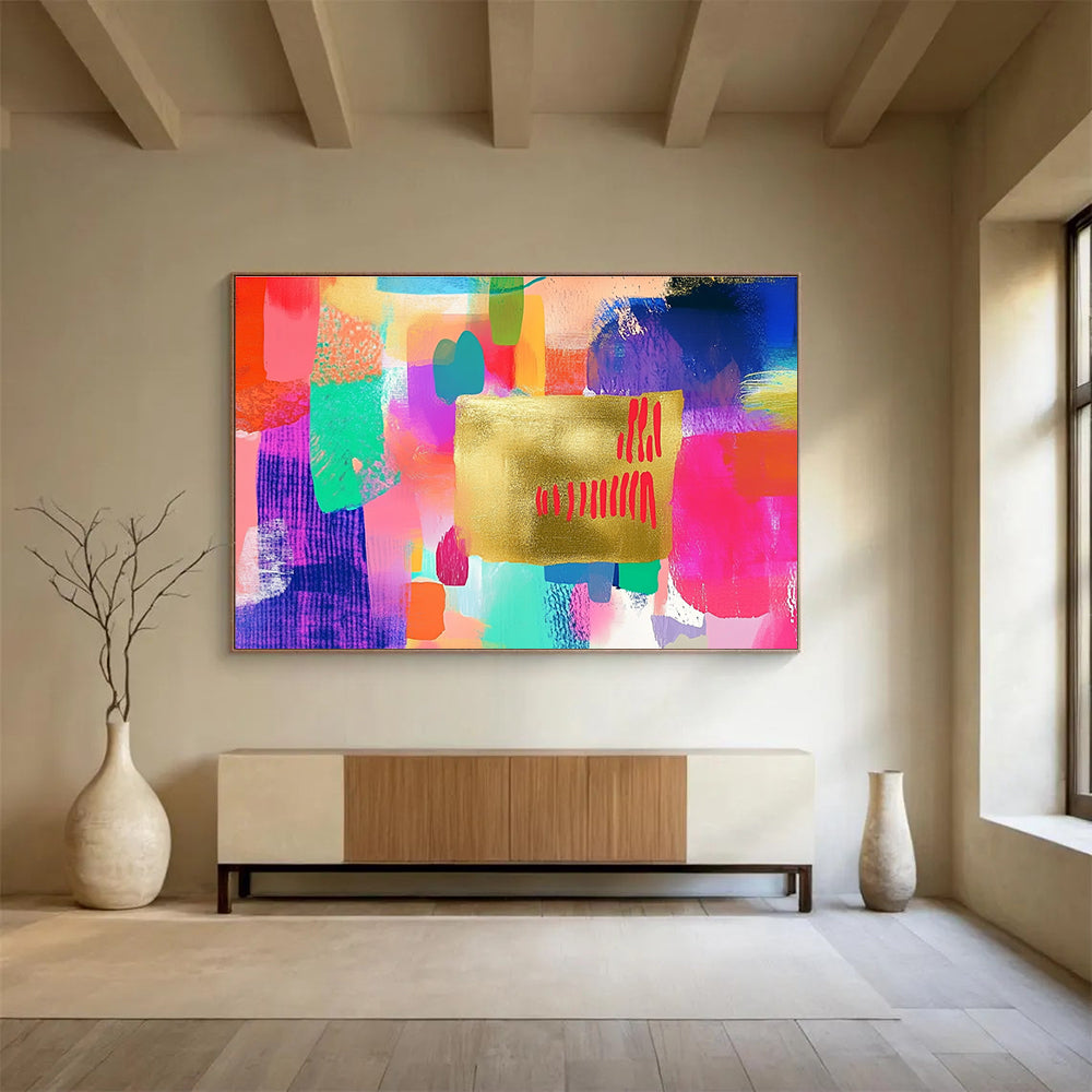 Colorful Abstract with Gold Art for Bohemian - Style Studio & Vibrant Art Café SC297