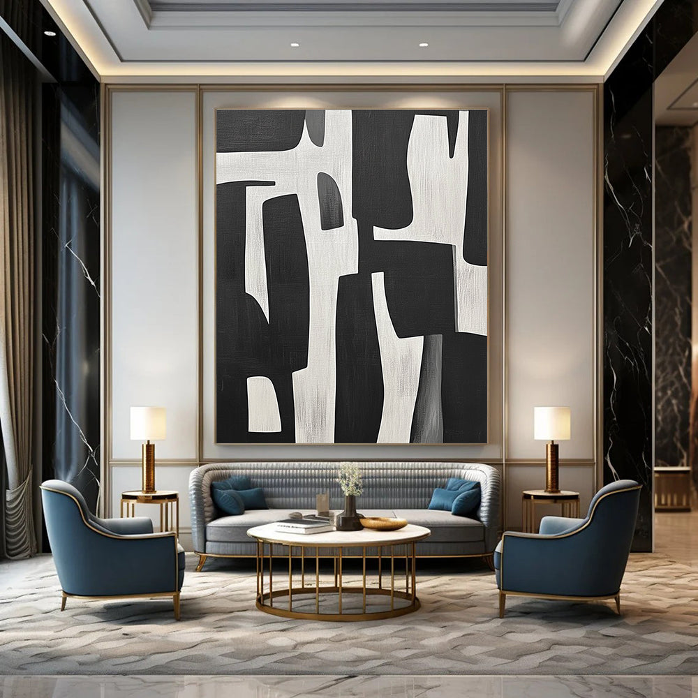 Black and White Geometric Abstract for Minimalist Office & Modern Entryway STSC328